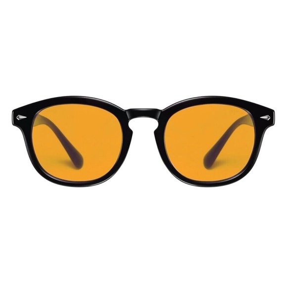 Men Women Trendy Orange Lens Black Frame Circle Beach Shades Round Sunglasses - Picture 4 of 8